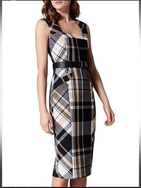 Karen Millen Plaid Sheath Dress with Belt Sz: UK 14 / US 10